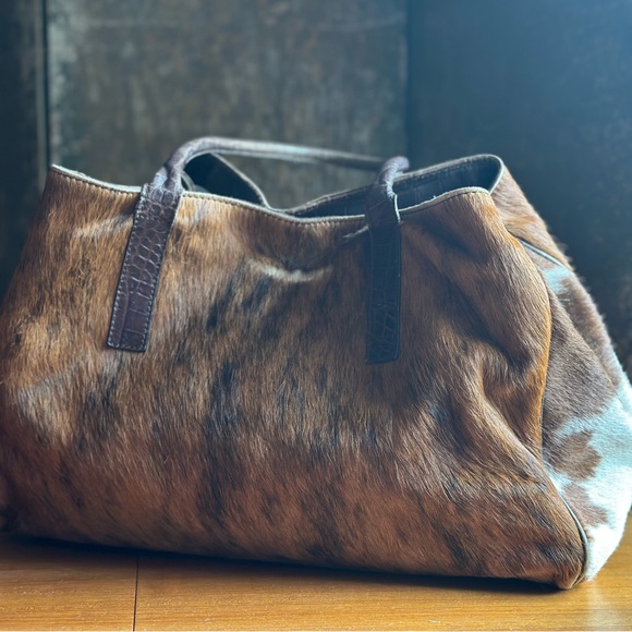 Maurizio Taiuti Brown and White Haircalf Tote - Picture 9 of 14